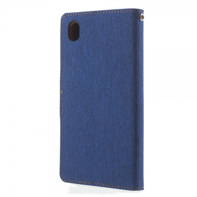 Goospery - Sony Xperia Z5 Premium/Dual Hülle - Handy Bookcover - Canvas Diary Series - blau/camel