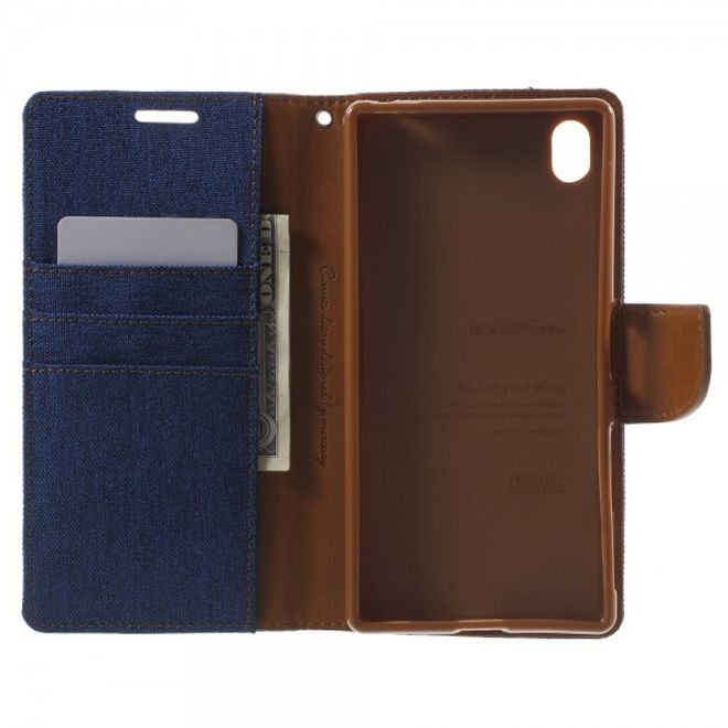 Goospery - Sony Xperia Z5 Premium/Dual Hülle - Handy Bookcover - Canvas Diary Series - blau/camel