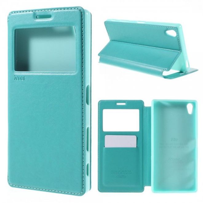 Sony Xperia Z5 Premium/Dual Nobles Leder Case Etui von Roar Korea - hellblau