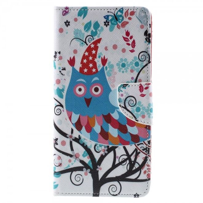Sony Xperia Z5 Premium/Dual Robuste Leder Case Hülle mit süsser Eule auf einem Ast