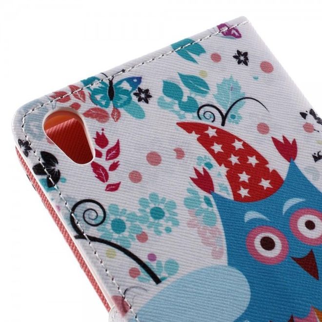 Sony Xperia Z5 Premium/Dual Robuste Leder Case Hülle mit süsser Eule auf einem Ast