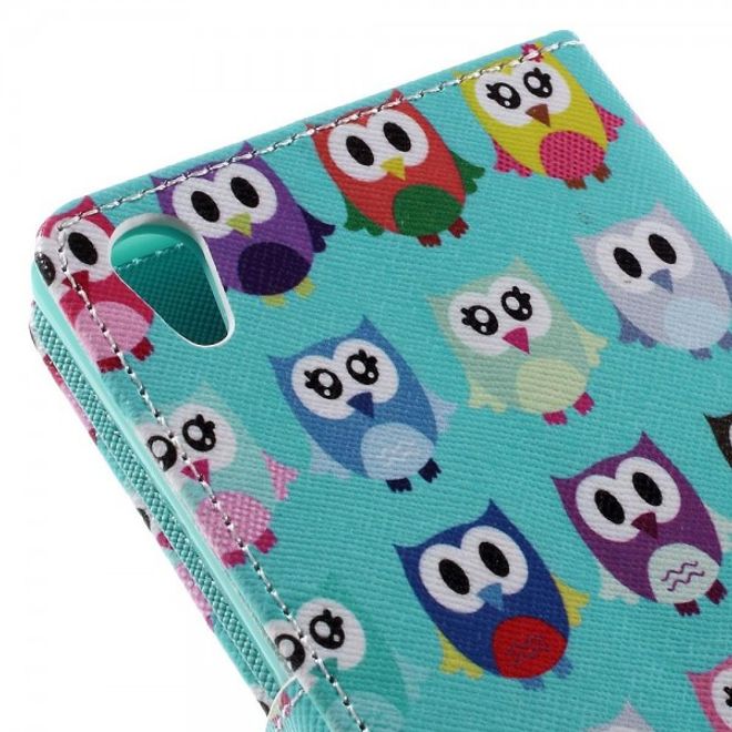 Sony Xperia Z5 Premium/Dual Robuste Leder Case Hülle mit vielen kleinen Eulen