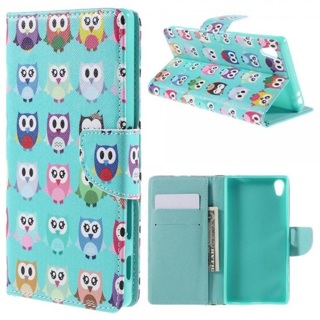Sony Xperia Z5 Premium/Dual Robuste Leder Case Hülle mit vielen kleinen Eulen