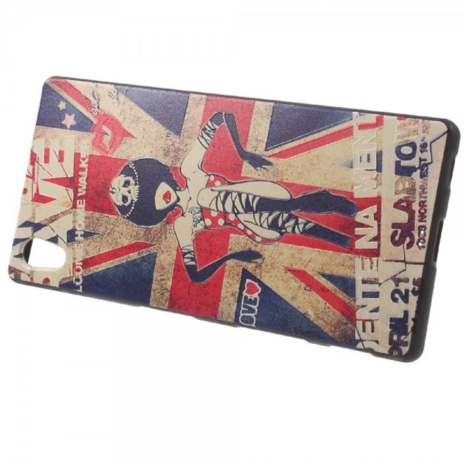 Sony Xperia Z5/Z5 Dual Elastische Plastik Case Hülle mit Frau und UK Flagge