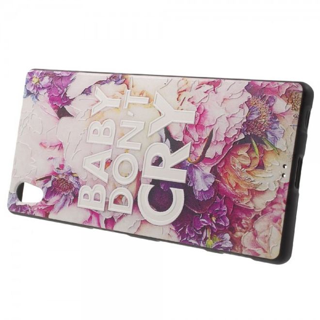 Sony Xperia Z5/Z5 Dual Elastische Plastik Case Hülle mit Blumen und Schriftzug