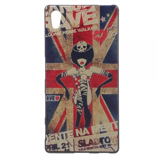 Sony Xperia Z5/Z5 Dual Elastische Plastik Case Hülle mit Frau und UK Flagge