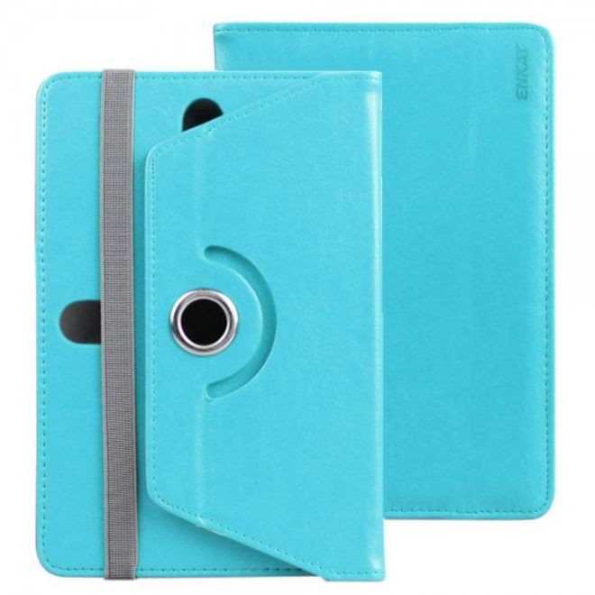 Universelle Crazy Horse Leder Case Hülle von Enkay für Tablets mit einer Länge von 185-225m und Breite von 110-140mm - hellblau