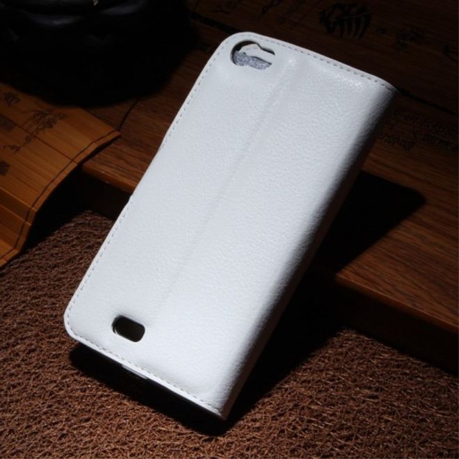 Wiko Lenny Leder Flip Case Hülle mit Litchitextur und Standfunktion - weiss