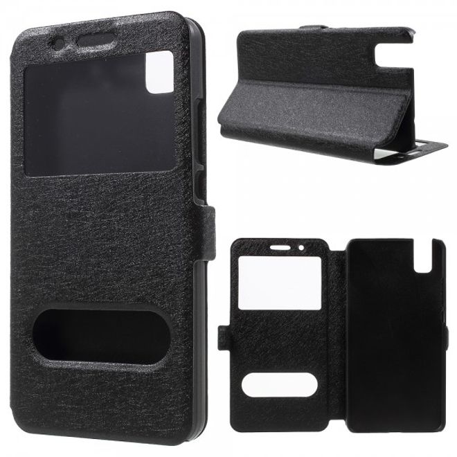 Huawei Honor 7i Leder Case mit zwei Öffnungen und Standfunktion - schwarz