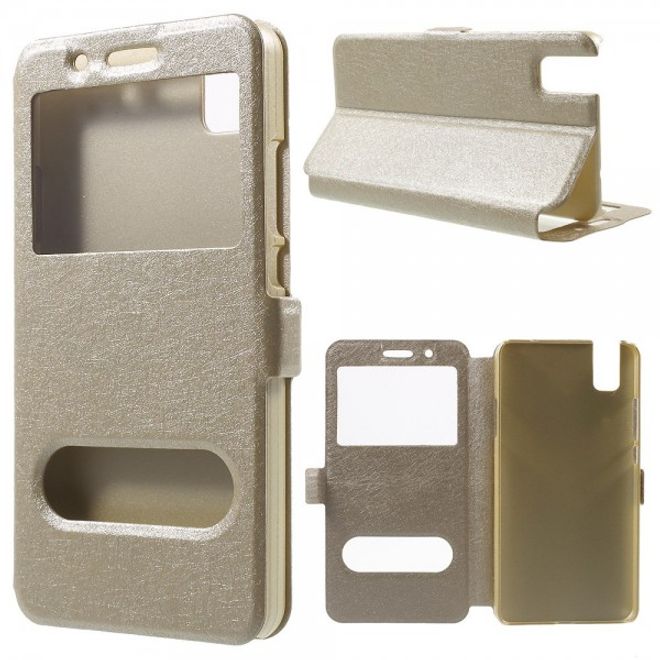 Huawei Honor 7i Leder Case mit zwei Öffnungen und Standfunktion - champagnerfarben