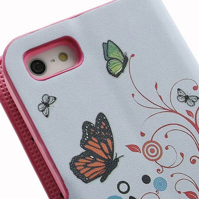Étui magnétique en cuir pour iPhone SE/5S/5 avec papillons et motifs colorés