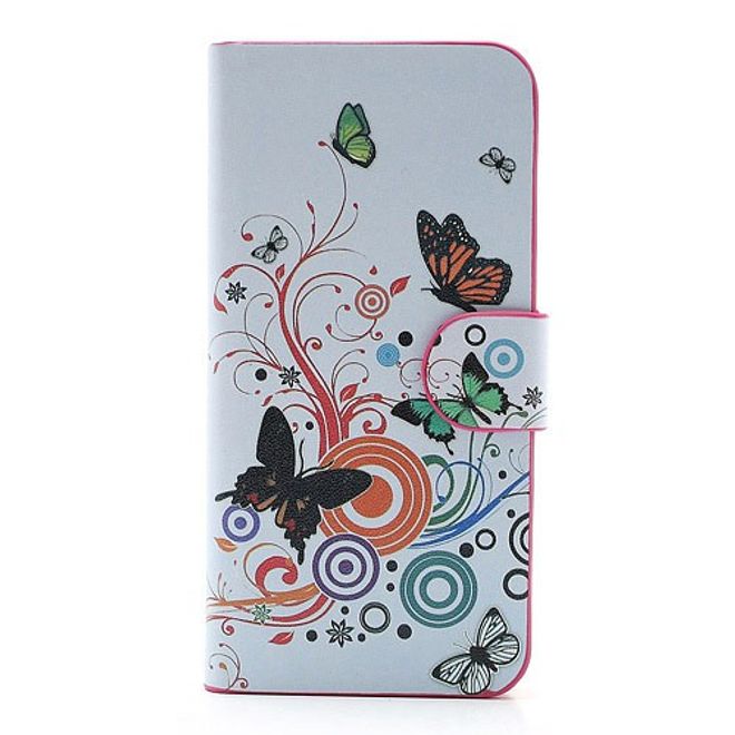 Étui magnétique en cuir pour iPhone SE/5S/5 avec papillons et motifs colorés