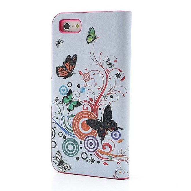 Étui magnétique en cuir pour iPhone SE/5S/5 avec papillons et motifs colorés