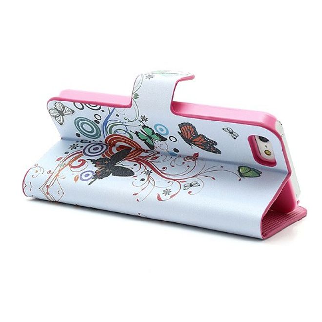 Étui magnétique en cuir pour iPhone SE/5S/5 avec papillons et motifs colorés