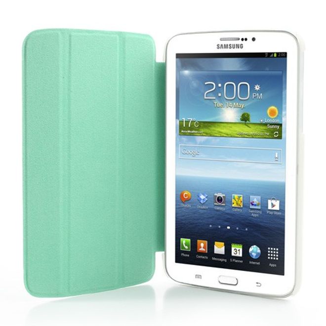 Samsung Galaxy Tab 3 7.0 Leder Case mit Plastik Rückseiten Case und diversen Standfunktionen - cyan