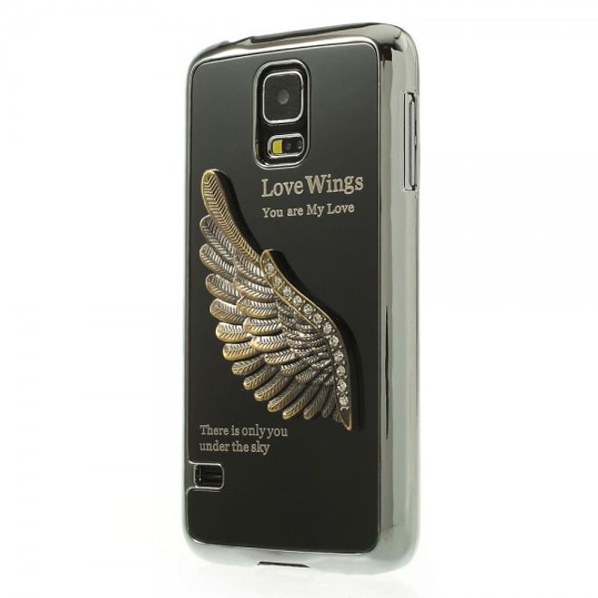 Samsung Galaxy S5 Hart Plastik Case mit metallenem Flügel - schwarz