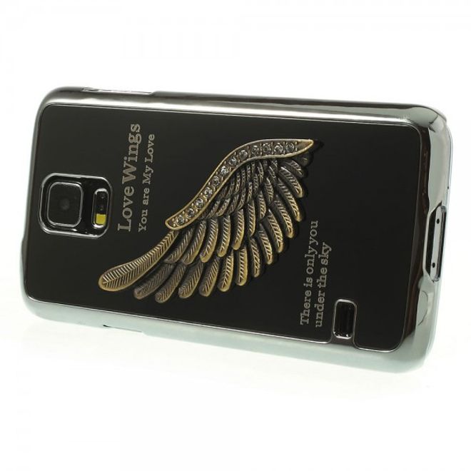 Samsung Galaxy S5 Hart Plastik Case mit metallenem Flügel - schwarz