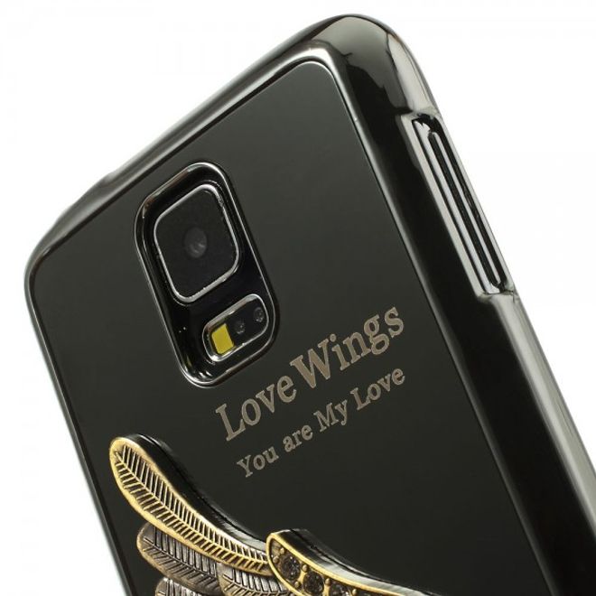 Samsung Galaxy S5 Hart Plastik Case mit metallenem Flügel - schwarz