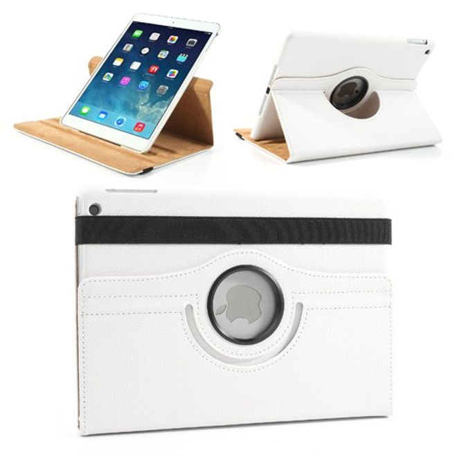 iPad Air Leder Smart Case 360° drehbar mit Litchimusterung und Standfunktion - weiss