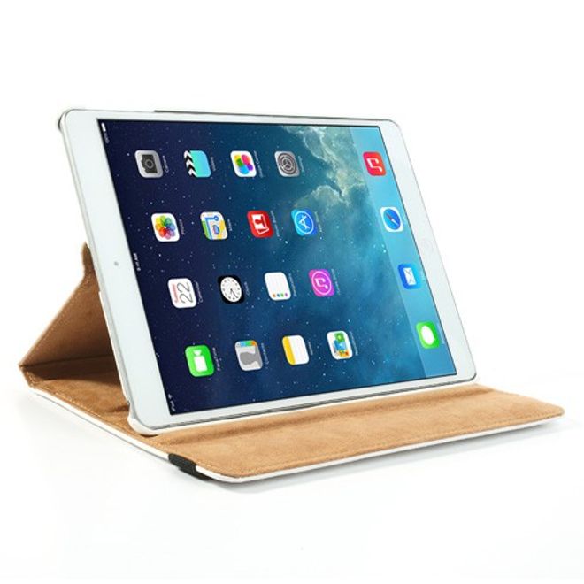 iPad Air Leder Smart Case 360° drehbar mit Litchimusterung und Standfunktion - weiss