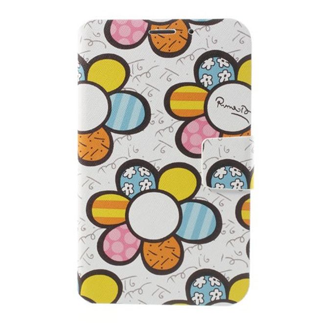 Samsung Galaxy Tab 3 7.0 Leder Case mit farbigen Blumen - weiss