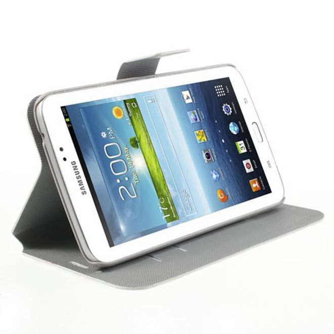 Samsung Galaxy Tab 3 7.0 Leder Case mit farbigen Blumen - weiss