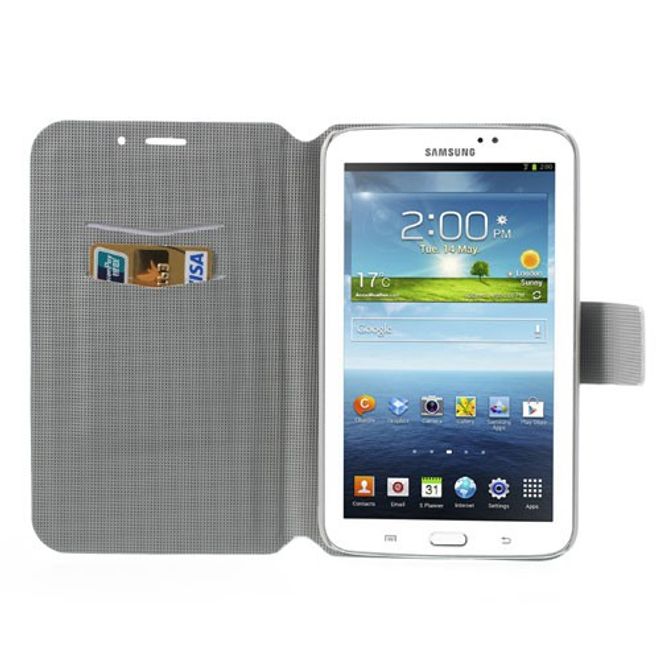 Samsung Galaxy Tab 3 7.0 Leder Case mit farbigen Blumen - weiss