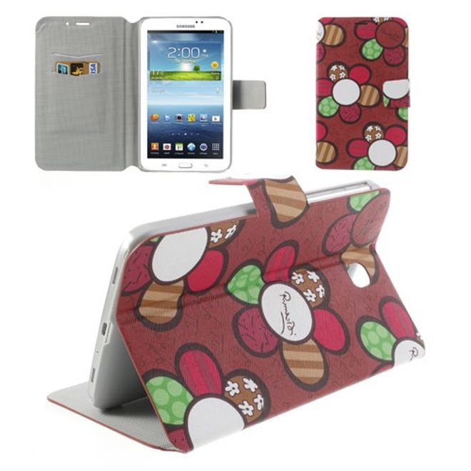 Samsung Galaxy Tab 3 7.0 Leder Case mit farbigen Blumen - rot