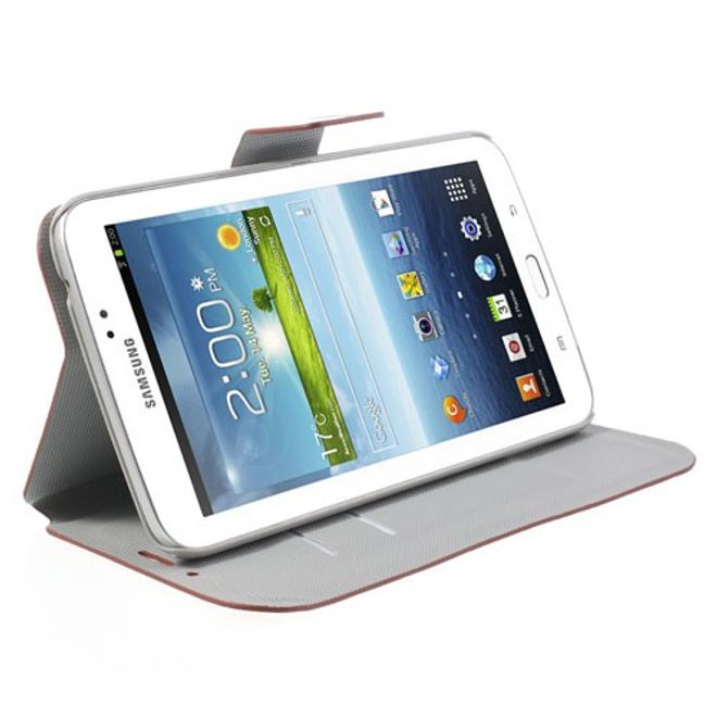 Samsung Galaxy Tab 3 7.0 Leder Case mit farbigen Blumen - rot