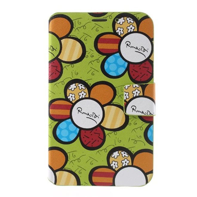 Samsung Galaxy Tab 3 7.0 Leder Case mit farbigen Blumen - grün
