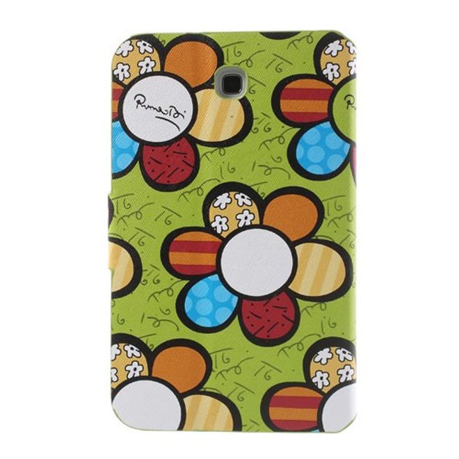 Samsung Galaxy Tab 3 7.0 Leder Case mit farbigen Blumen - grün