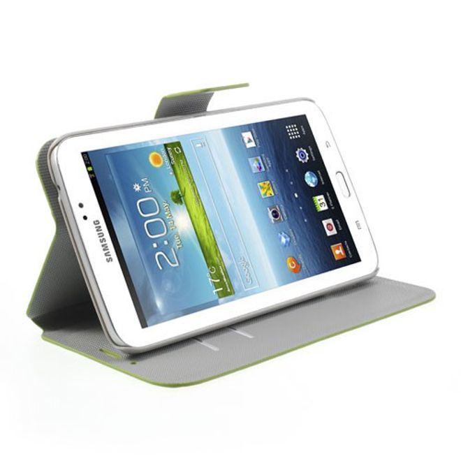 Samsung Galaxy Tab 3 7.0 Leder Case mit farbigen Blumen - grün