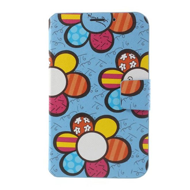 Samsung Galaxy Tab 3 7.0 Leder Case mit farbigen Blumen - blau