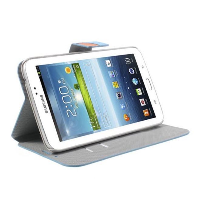 Samsung Galaxy Tab 3 7.0 Leder Case mit farbigen Blumen - blau