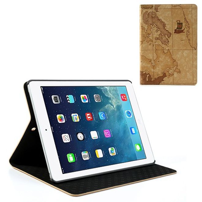 iPad Air Leather Case with World Map - Brown