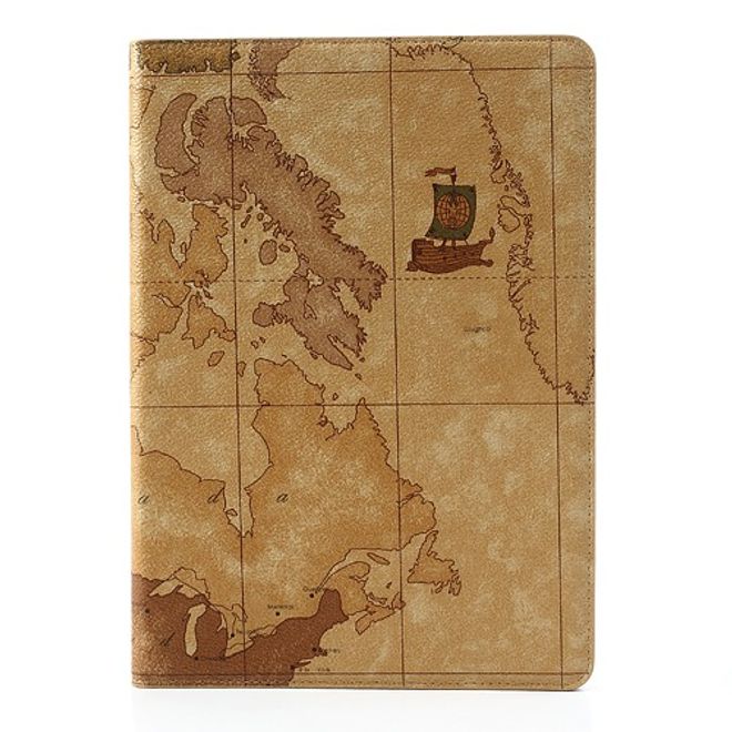 iPad Air Leather Case with World Map - Brown