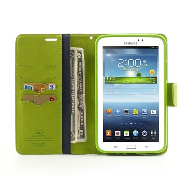 Goospery - Samsung Galaxy Tab 3 7.0 Hülle - Tablet Bookcover - Fancy Diary Series - navy/lime