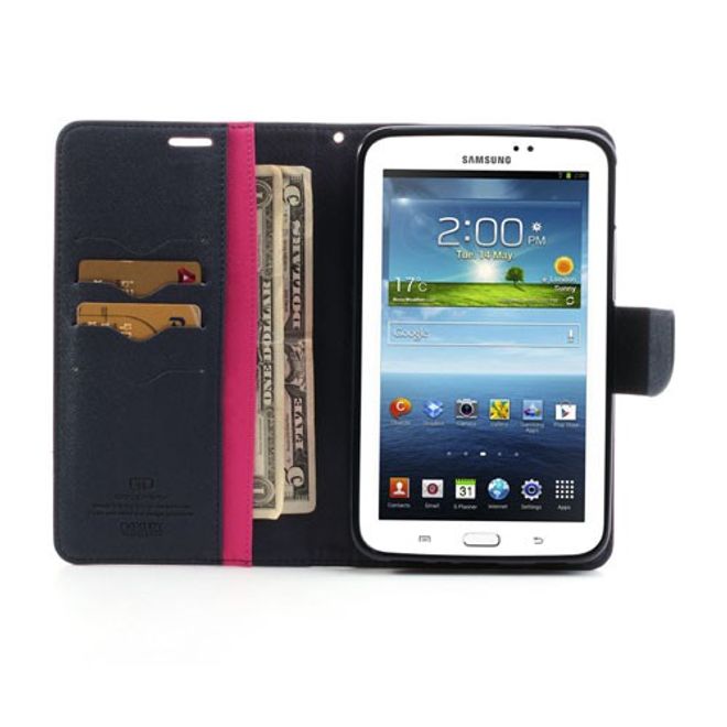 Goospery - Samsung Galaxy Tab 3 7.0 Hülle - Tablet Bookcover - Fancy Diary Series - pink/navy