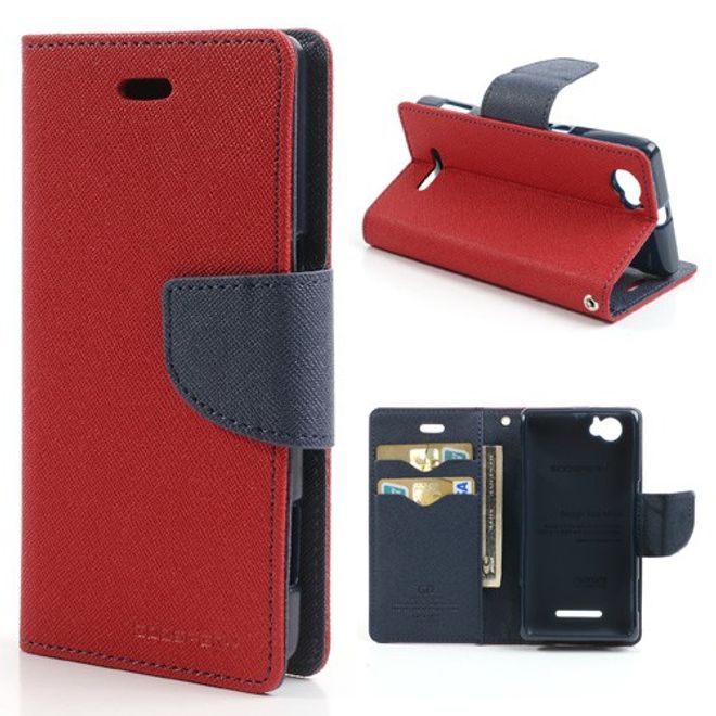 Goospery - Sony Xperia M Hülle - Handy Bookcover - Fancy Diary Series - rot/navy