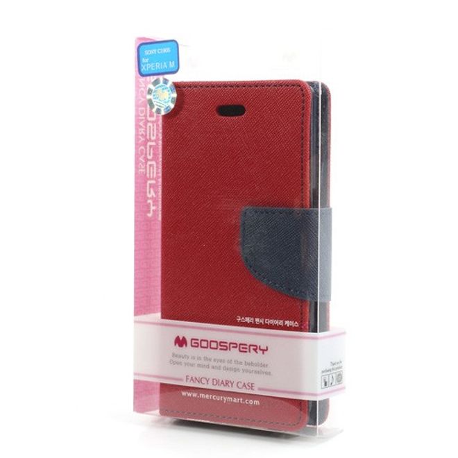 Goospery - Sony Xperia M Hülle - Handy Bookcover - Fancy Diary Series - rot/navy