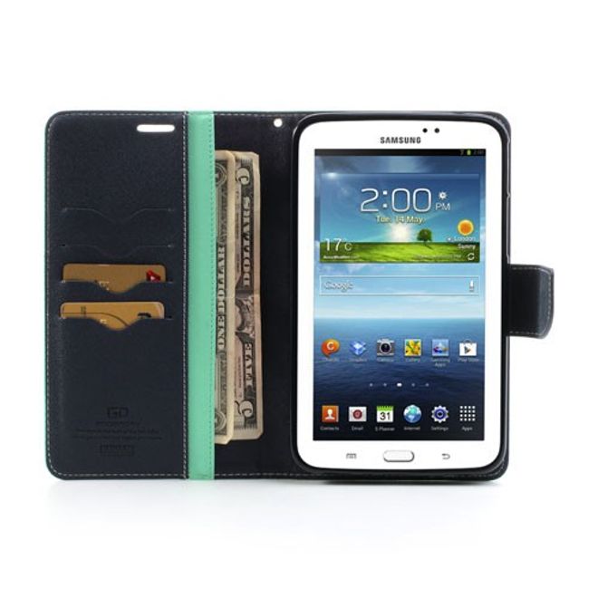 Goospery - Samsung Galaxy Tab 3 7.0 Hülle - Tablet Bookcover - Fancy Diary Series - mint/navy