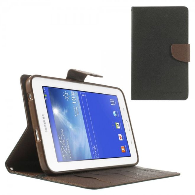 Goospery - Samsung Galaxy Tab 3 7.0 Lite Hülle - Tablet Bookcover - Fancy Diary Series - schwarz/braun