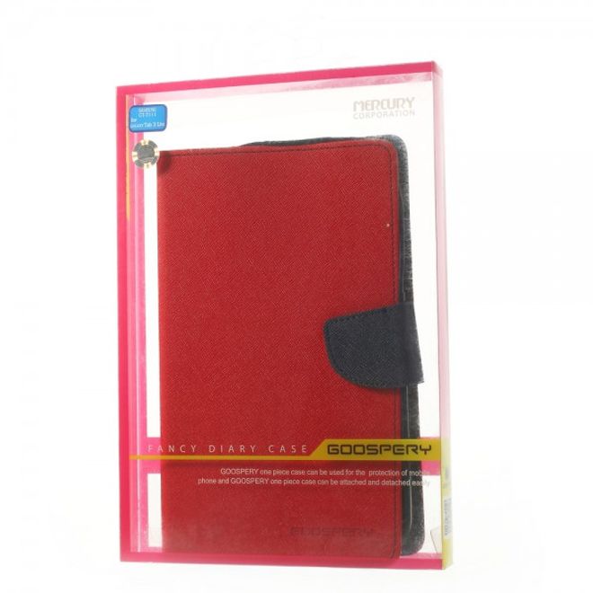 Goospery - Samsung Galaxy Tab 3 7.0 Lite Hülle - Tablet Bookcover - Fancy Diary Series - rot/navy