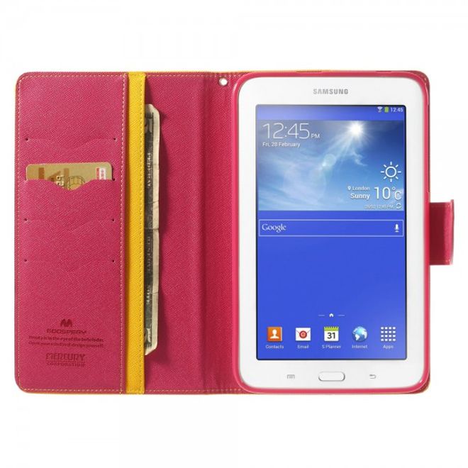 Goospery - Samsung Galaxy Tab 3 7.0 Lite Hülle - Tablet Bookcover - Fancy Diary Series - gelb/pink