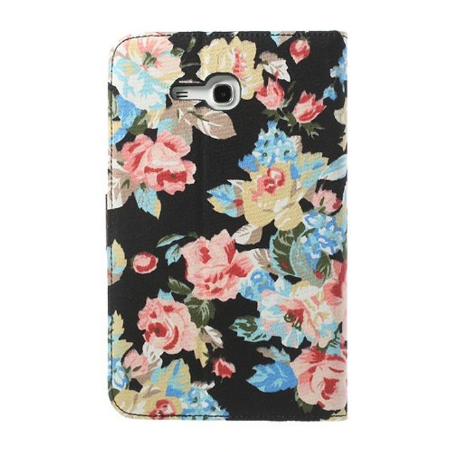 Samsung Galaxy Tab 3 7.0 Lite Leder Case mit Blumenmuster - schwarz