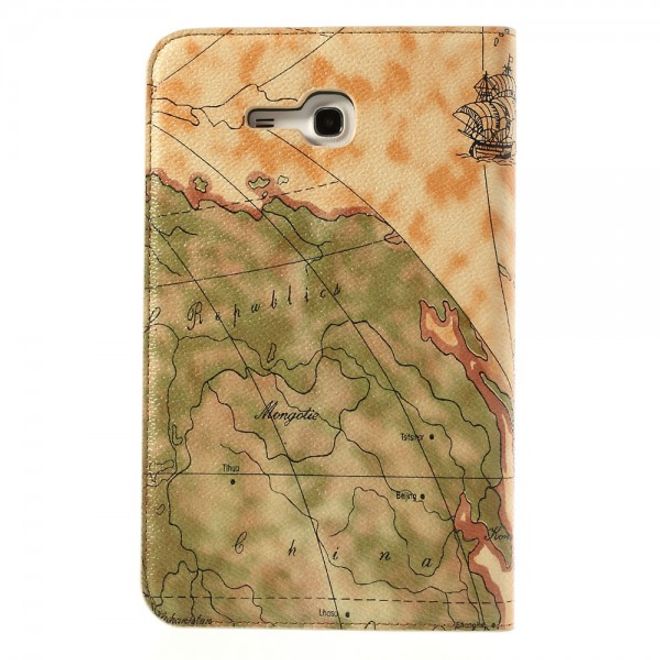 Samsung Galaxy Tab 3 7.0 Lite Leder Case mit Weltkarte - hellbraun