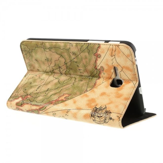 Samsung Galaxy Tab 3 7.0 Lite Leder Case mit Weltkarte - hellbraun