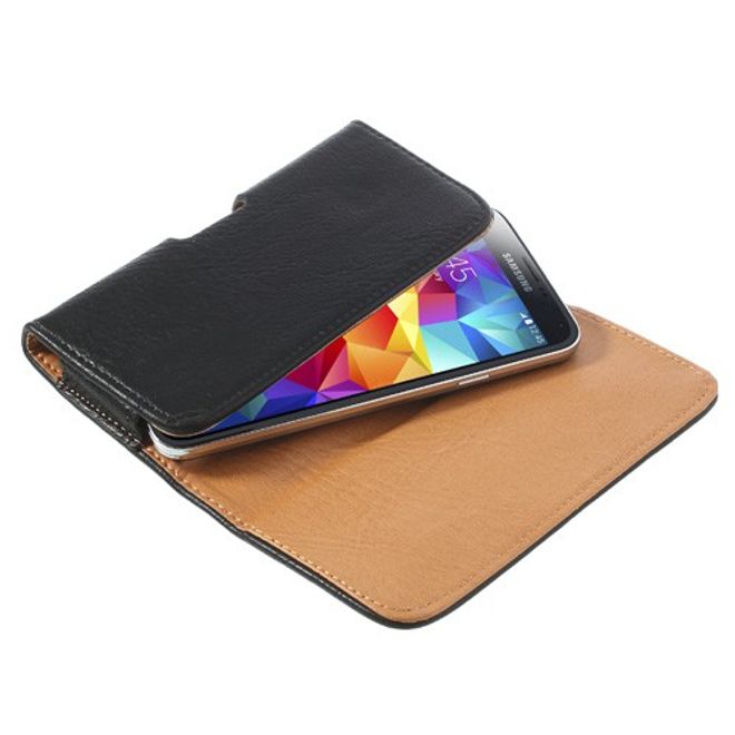 Samsung Galaxy S5 Leder Etui mit Gurthalterung und Elefantentextur - schwarz