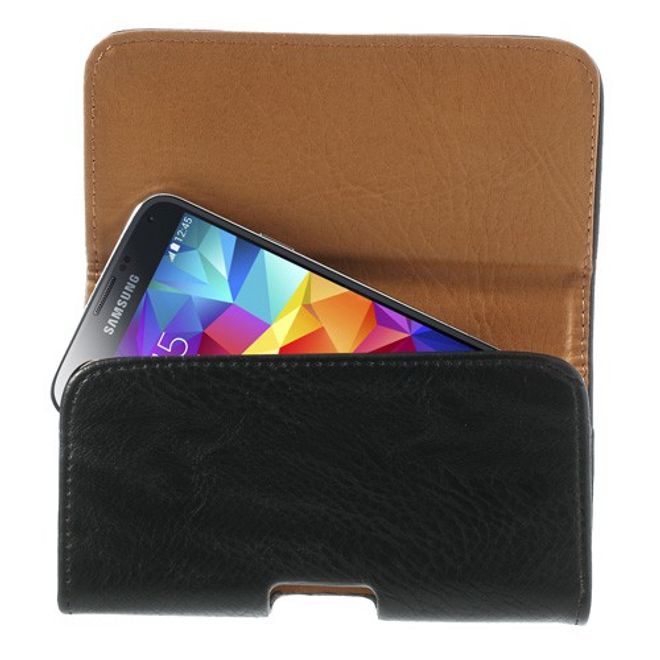 Samsung Galaxy S5 Leder Etui mit Gurthalterung und Elefantentextur - schwarz