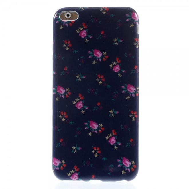 iPhone 6 Plus/6S Plus Elastic Plastic Case with Small Roses - Black